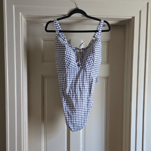 Elomi Gray and White Checkered Swimsuit - Picture 1 of 7
